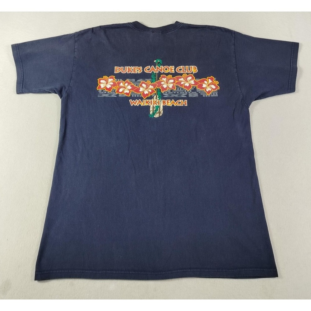 Vintage Anvil Shirt Mens Large Blue Duke's Canoe Club Waikiki Beach Hibiscus 90s